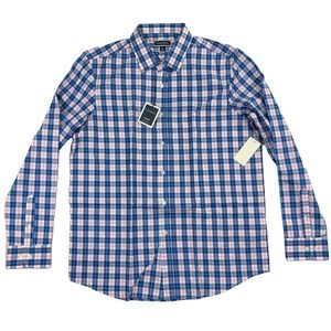 Club Room Mens Performance Plaid Regular Fit Pocket Button Down Shirt L